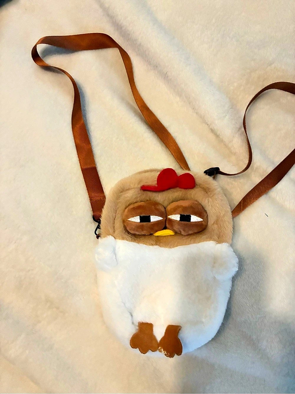 Chicken Plush Mini Crossbody Bag in White & Brown